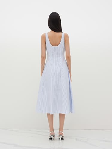 CIDER Women Square Neck Stripe Ruffle Hem Midi Dress Party Casual Elegant Dresses3