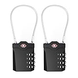 XOOL 2PCS TSA Approved Luggage Locks 4 Digit with Flexible Steel Cable, Resettable Luggage Padlock for Suitcases, Backpacks, Gym Bags & Travel Use