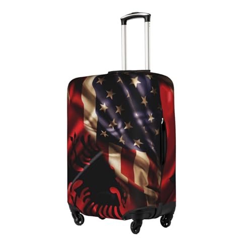 Travel Luggage Cover Combined Albania And Usa Flag Fashion Washable Baggage Suitcase Protector Fit For Luggage Large2