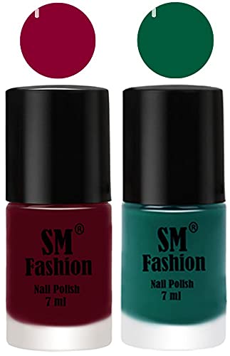 Image of Long Lasting Nail Polish | Nail Paint Combo 7 ml Each) - Set of 2 Boysenberry-Green