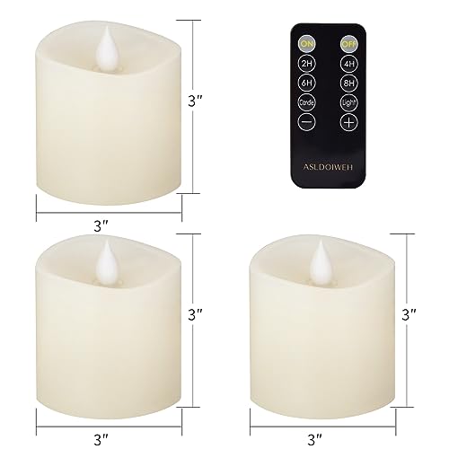 Image of 3x3 Flickering Flameless Candles Set of 3, 2AA Battery Life 600 Hours Battery Candles Flickering with Timer,3 inch Flameless Candles with Remote for Indoor /Outdoor, Ivory