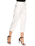Women High Waist Zip Fly Solid Slim Work Casual Capri Pants White