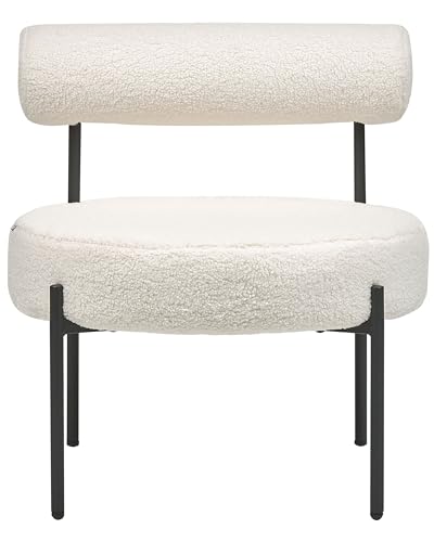 Beliani Sessel rund Bouclé weiß niedrige Lehne Schwarze Metallbeine Retro Alpha