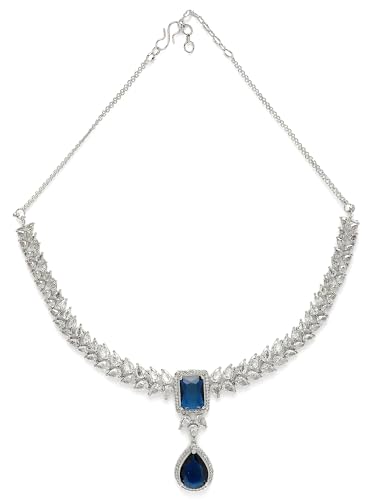 Image of Karatcart Elegant Silver Plated Blue American Diamond Necklace Set for Women