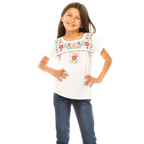 Traditional Puebla Mexican Youth Girl Embroidered Blouse size 4-142