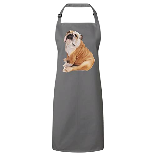Tablier cuisine bouledogue peinture illustration chien beige gris