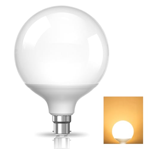 TobeBright Large Globe Light Bulbs Bayonet Warm White 3000K G120 B22 20W(200W Equivalent) White Lampshade Round LED Bulb 1500 Lumen Energy Saving Perfect for Indoor Room LED Bulbs Non Dimmable