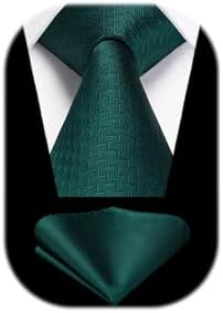 HISDERN Ties for Men Wedding Tie & Pocket Square Houndstooth Formal Business Plain Necktie Handkerchief Set