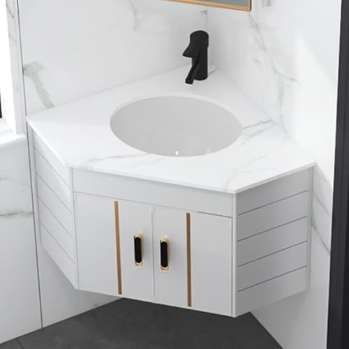 HOLGVE Corner Bathroom Sink, Corner Bathroom Vanity, Ceramic Bathroom Corner