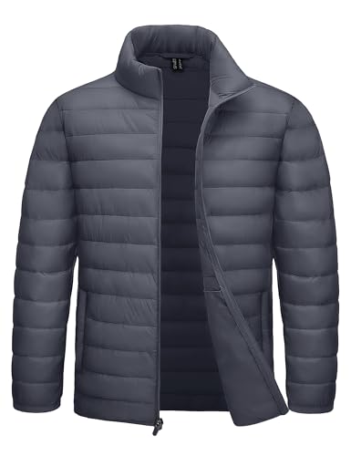 TACVASEN Puffer Jackets for Men Winter Light Weight Water Resistant Insulated Puffy Jacket Mens for Travel Outdoors Hiking Dark Grey L