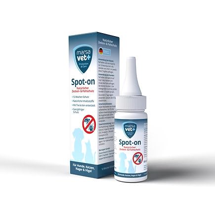 Marsavet Spot on Protección Natural contra garrapatas y pulgas para Mascotas 50 ml, antiparasitario para Gatos y Perros, Aves y roedores, para Todas Las Edades y Razas