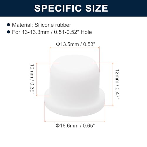Image of uxcell 16 Pieces White Rubber Stopper, 13.5mm Plug Holes for 13-13.3mm /0.51-0.52 inch Hole