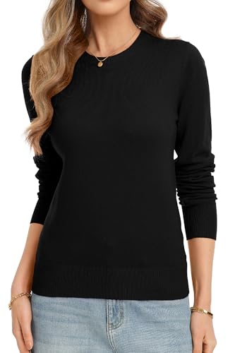 Image of QUALFORT Women's Sweaters Long Sleeve Soft Lightweight Basic Knitted Pullover Sweater