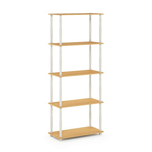 Image of Furinno TURN-S-TUBE Storage Shelves, 5-Tier Book Shelf, Corner Shelf, Toolless Open Shelves, Classic Tubes, for Organization and Storage, Living Room, Garage, Home Office, Beech