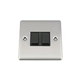 A5 Light Switch Double 2 Gang Satin Brushed Chrome Classic - Black Insert - Plastic Rocker Switches - 10A 1 Gang 2 Way