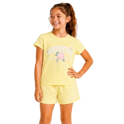 Image of AEROPOSTALE Girls Athletic Shorts Set - 2 Piece Jersey Graphic T Shirts & Fleece Cargo Shorts - Kids Activewear Clothing Set
