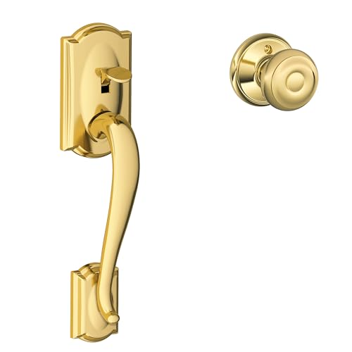Image of SCHLAGE Camelot Lower Half Entry Handleset, Georgian Knob, Bright Brass