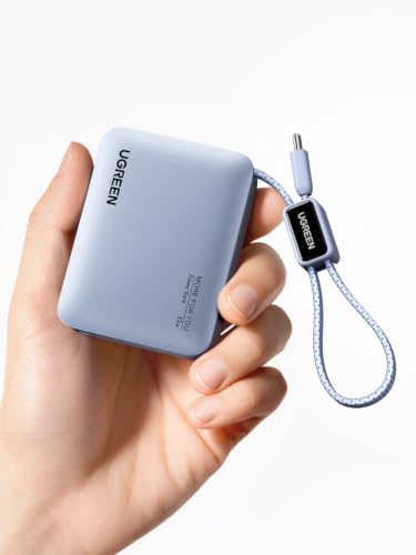 UGREEN Power Bank PD 30W/33W Fast Charging Mini Pocket Size Portable Charger Built-in USB-C Cable 3 Ports Compact Battery Pack Compatible with iPhone 17-14 Galaxy S25 Ultra CCC Certification