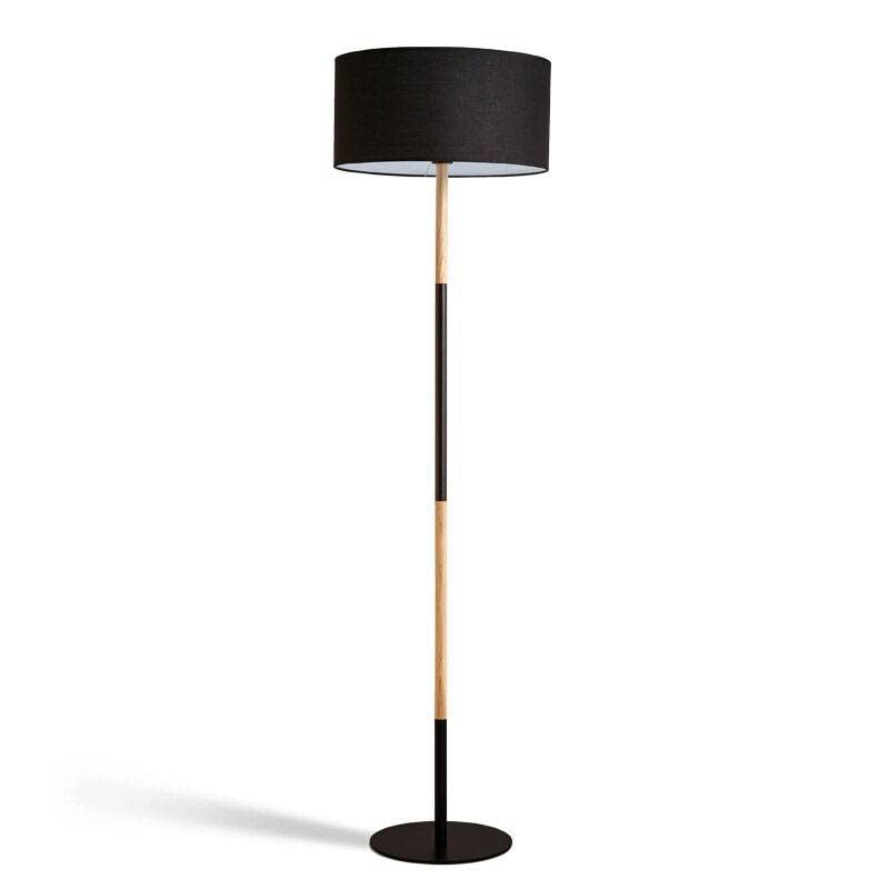 B·LED BARCELONA LED Lámpara de Pie Nórdica Class de Madera con Pantalla de Tela color Negro – Estilo Minimalista, E27, 154 cm. Lámpara decorativa para para Sala, Habitación o Recibidor