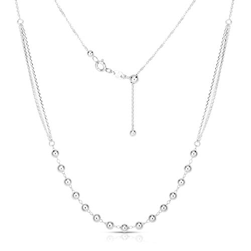 925 Sterling Silver Adjustable Station Bead Necklace, Sterling Silver 3 Row Necklace, Silver Jewelry For Women