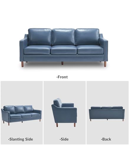 Image of Kingfun 80 inch Faux Leather Sofa, 3 Seater Couch, Mid Century Modern Couches with Solid Wood Legs for Living Room Bedroom