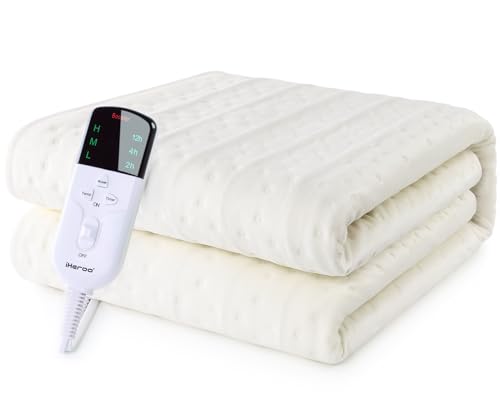 Iheroo Manta Electrica, 150x80cm La Manta Electrica Grande Con Control De Temperatura Apagado Automático, Calentador De Cama Electrico, 3 Niveles De Temperatura Y 3 Temporizadores, Lavable