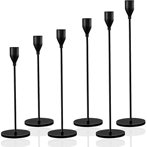 Tapered Candlestick Holders Bulk, Tall Candle Holder Set Of 6 For Long Candles, Candelabra Fits 3/4 Inches Pillar Candle&Led Candles, Decor Centerpieces For Table Manners(Matte Black) #TOP27