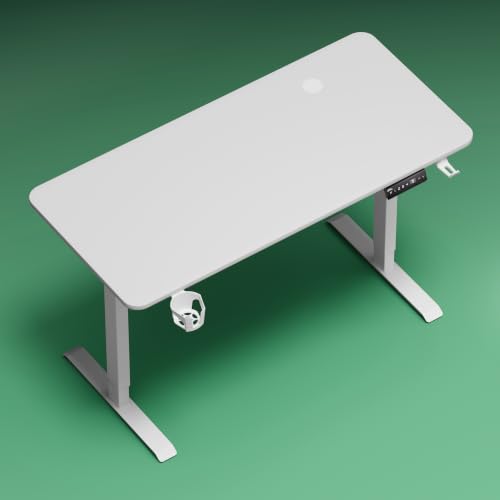 Image of V ONE Electric Standing Desk with 1-Piece Solid Top | Heavy Duty Height Adjustable Computer Desk | 3 Memory Preset | 5 Year Warranty | for Home Office (White, 120 * 60 CM)