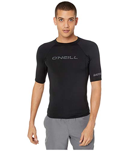 O'Neill Men's Thermo-X Short Sleeve Crew-Neck Rashguard, UPF 50+ Sun Protection with 4-Way Stretch Thermal Fleece Fabric, Black, XL