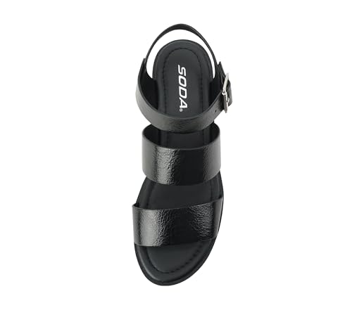 Image of Soda ACCOUNT ~ Women Open Toe Two Bands Lug sole Fashion Block Heel Sandals with Adjustable Ankle Strap
