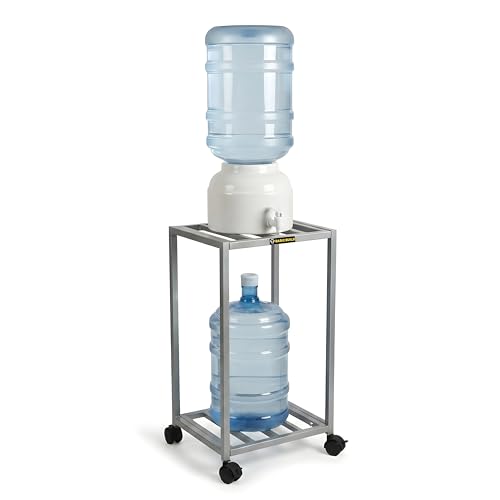 Image of Premium 2-Layer Water Dispenser Trolley Stand ? Strong Metal Frame with Locking Wheels | Fits 20L 25L Water Jars, Bottles & Cans | Silver Multipurpose Storage Rack(Silver)