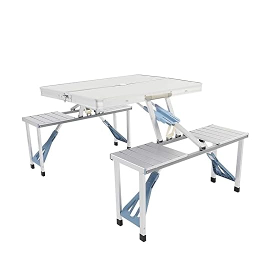 Hopfällbart campingbord med stolar, portabelt aluminium höjdjusterbart med 4 säten och paraplyhål Picknick fällbart bord