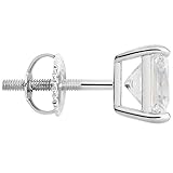 14K Solid White Gold | Princess Cut Cubic Zirconia SINGLE Stud Earring | 1.5 Carat | Screw Back Post