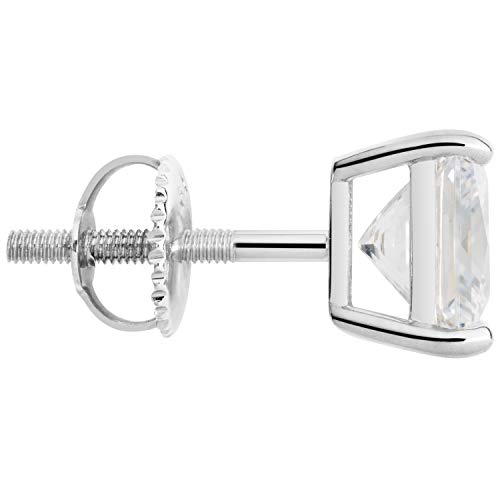14K Solid White Gold | Princess Cut Cubic Zirconia Single Stud Earring | 1.5 Carat | Screw Back Post #TOP12