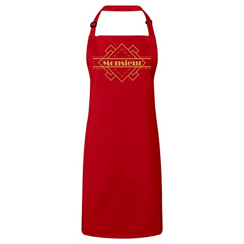 Tablier cuisine premium rouge vintage pour homme cherchant un tablier de luxe