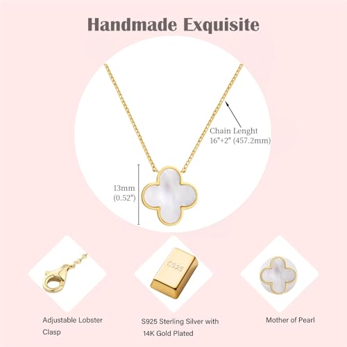 Lucky Clover Mother of Pearl Pendant Necklace for Women Unique Dainty S925 Sterling Silver Gold Plated Four Leaf Charm Choker Meaningful Jewelry Gifts for Faith Hope Love and Luck4