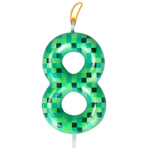 TNT Candele di Compleanno per Torta, Pixel Verde Candela di Compleanno per Bambino, Decorazione Gamer Compleanno per Ragazzi Ragazze, Pixel Decorazione per Feste (Numero 8)