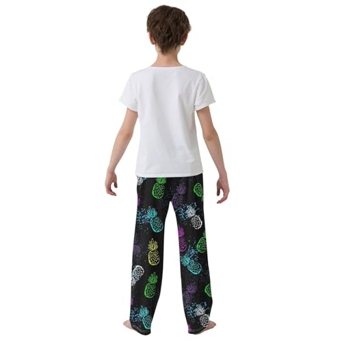 ZZXXB Colorful Pineapple Graffiti Boys Long Pants Soft Trousers Elastic Waist Kids Lounge Bottoms with Pockets S-XL3