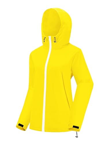 Avoogue Womens Waterproof Zip Up Rain Jacket Lightweight Raincoat Active Outdoor Windbreaker with Hood Yellow 2XL