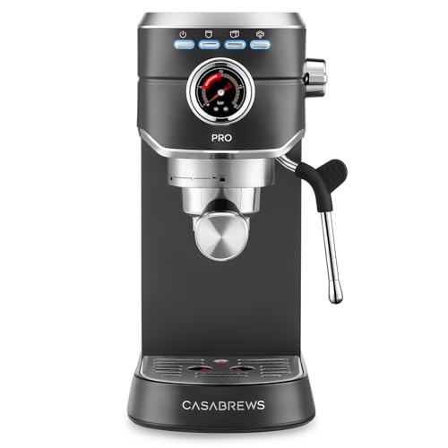 CASABREWS 5418 PRO Espresso Machine 20 Bar, Stainless Steel Espresso Maker with Milk Frother, Compact Cappuccino Machine for Home, Espresso Coffee Machine, Gift for Mom, Gift for Family, Bla