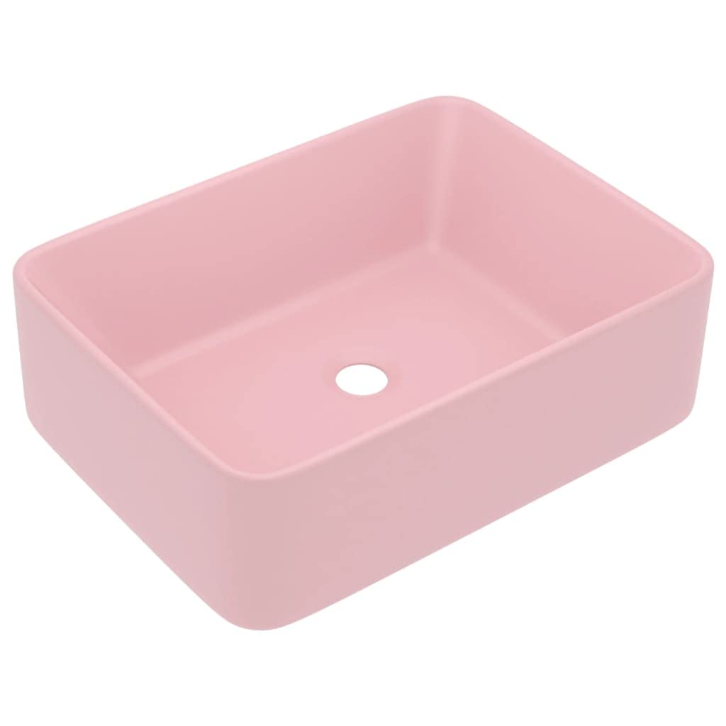 vidaXL Luxury Wash Basin Bathroom Above Counter Stone Sink Washroom Vanity Vessel Sink Cloakroom Plumbing Fixture Matt Pink Ceramic
