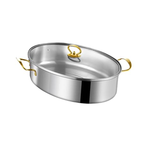 Fenteer Fish Steaming Pot Fish Poacher Oven Roaster Kitchen Utensils Stainless Steel Roasting Pan Steaming Pot for Potatoes Cornbread, Gold