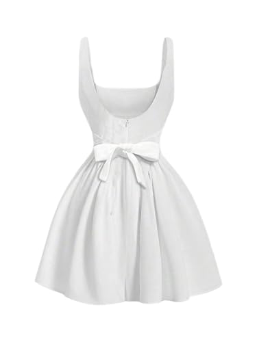 OYOANGLE Girl's Cute Bowknot Square Neck A Line Midi Tank Dress Swing Party Dresses