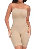 Werena Women's Strapless Shapewear Bodysuit Tummy Control Body Shaper Seamless Full Body Butt Lifting Shapewear Shorts Scuplting Shaping Body Suit with Removable Straps (Beige,XL)