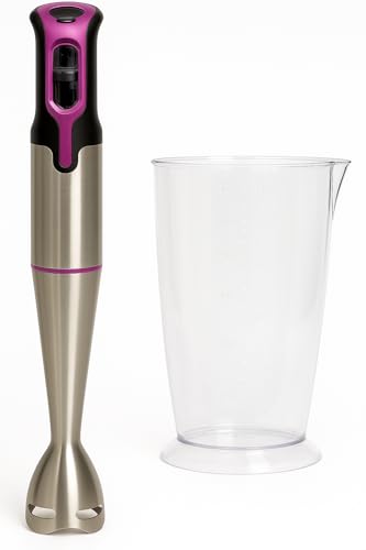 MAXELLPOWER Batidora de mano 700w con 2 velocidades, cuchillas de acero inoxidable, brazo resistente y vaso medidor 800ml. Elección perfecta resultados eficientes y precisos en todas recetas (Morado)