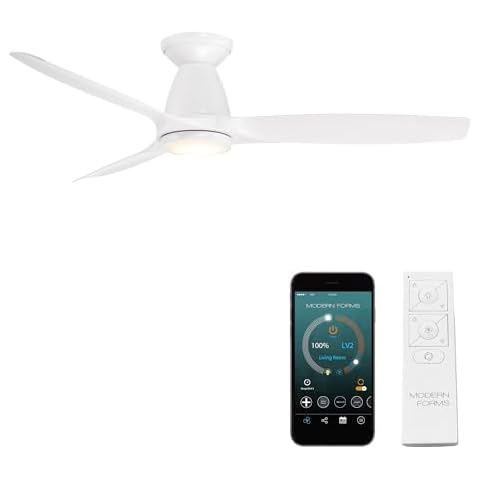 Modern Forms Skylark Indoor and Outdoor 3-Blade 54in Smart Flush Mount Ceiling Fan Matte White with 2700K-3000K-4000K-5000K Selectable LED Light Kit and Remote Control works with iOS or Android App Cover
