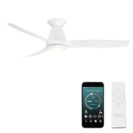 Modern Forms Skylark Indoor and Outdoor 3-Blade 54in Smart Flush Mount Ceiling Fan Matte White with 2700K-3000K-4000K-5000K Selectable LED Light Kit and Remote Control works with iOS or Android App