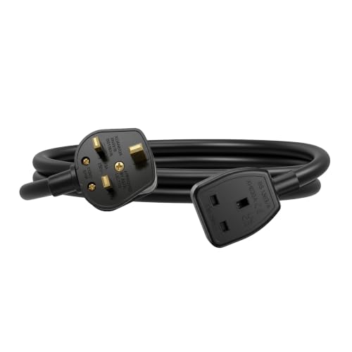 EnergyPro 1m Reinforced Extension Lead with 1 Socket 13A Flame-Retardant Power Strip Pure Copper Wire UK Safety Fuse for Home Office Garden Travel Black