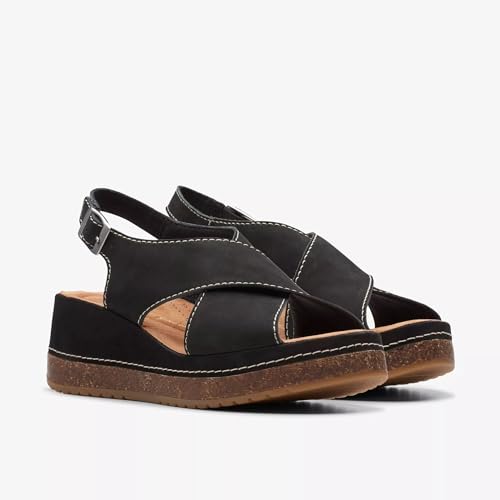 Clarks Clarks Women's Kassanda Step Wedge Sandal Black Nubuck 7 Medium