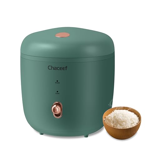 CHACEEF Mini Rice Cooker 2-Cups Uncooked, 1.2L Small Rice Cooker with Non-stick Pot, Mini Rice Maker with One Touch & Keep Warm Function, Food Steamer, Green